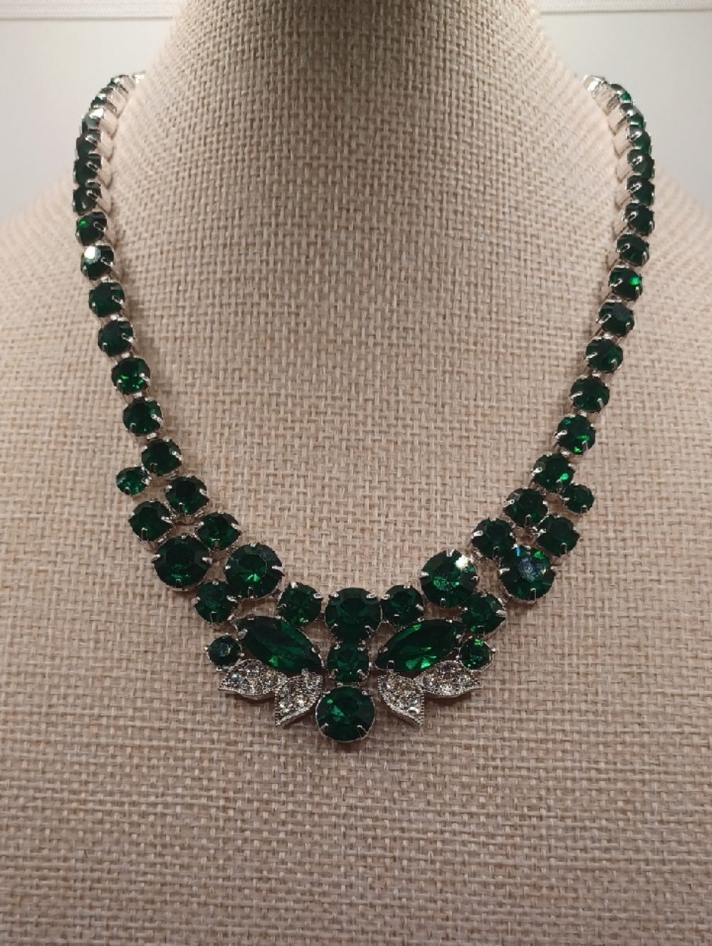 Eisenberg Ice Emerald Crystal Statement Necklace Vintage - Picture 7 of 7